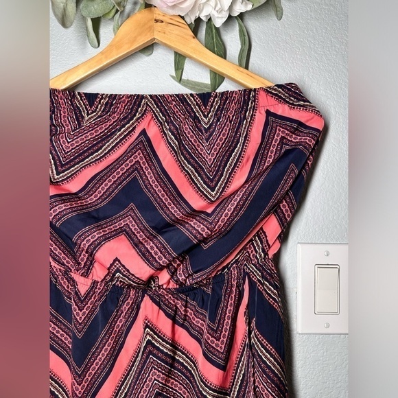 EXPRESS Y2K Tube Top Geometric Chevron Orange Navy Blue Boho Chic‎ Dress Size M - Picture 5 of 16